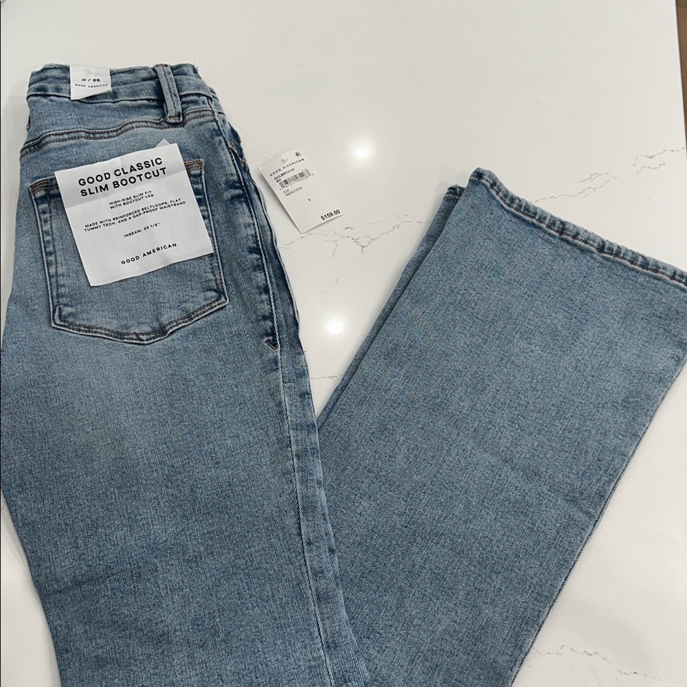 Good American Light Blue Slim High-Rise Bootcut Jeans